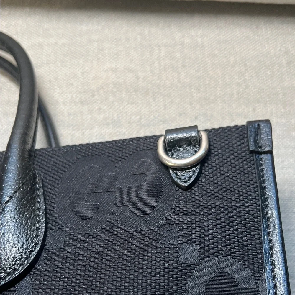 Gucci Black GG Jacquard Tote with Leather Handles